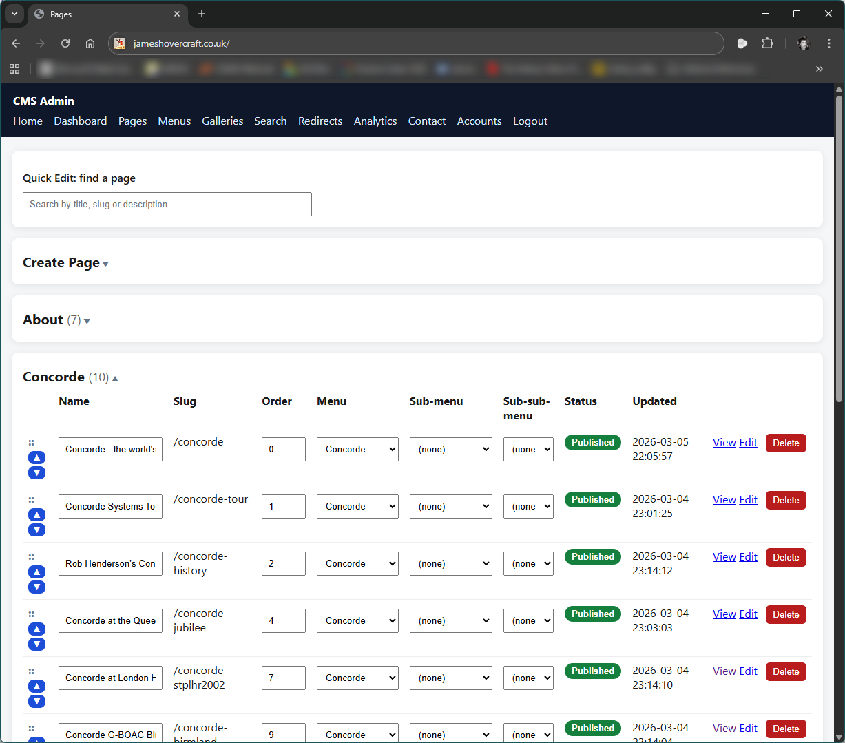 The CMS back-end to the website, as of 2026